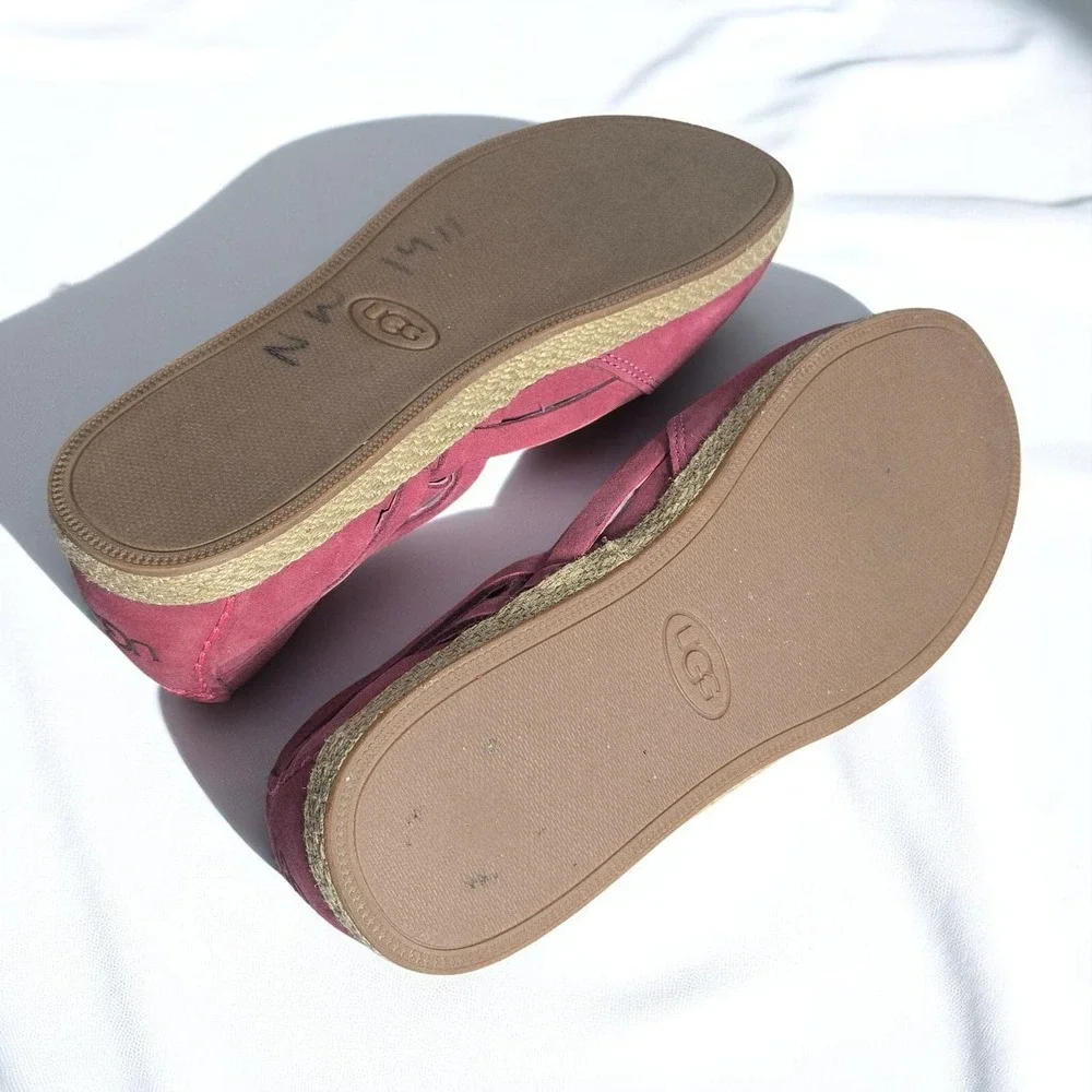 UGG Espadrille Flats Woven Detail Casual Slip On Shoes Woman Size 8 Pink Leather